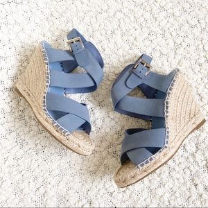 Joie Kaelyn Blue Leather Espadrille Wedge Sandals Shoes size 36